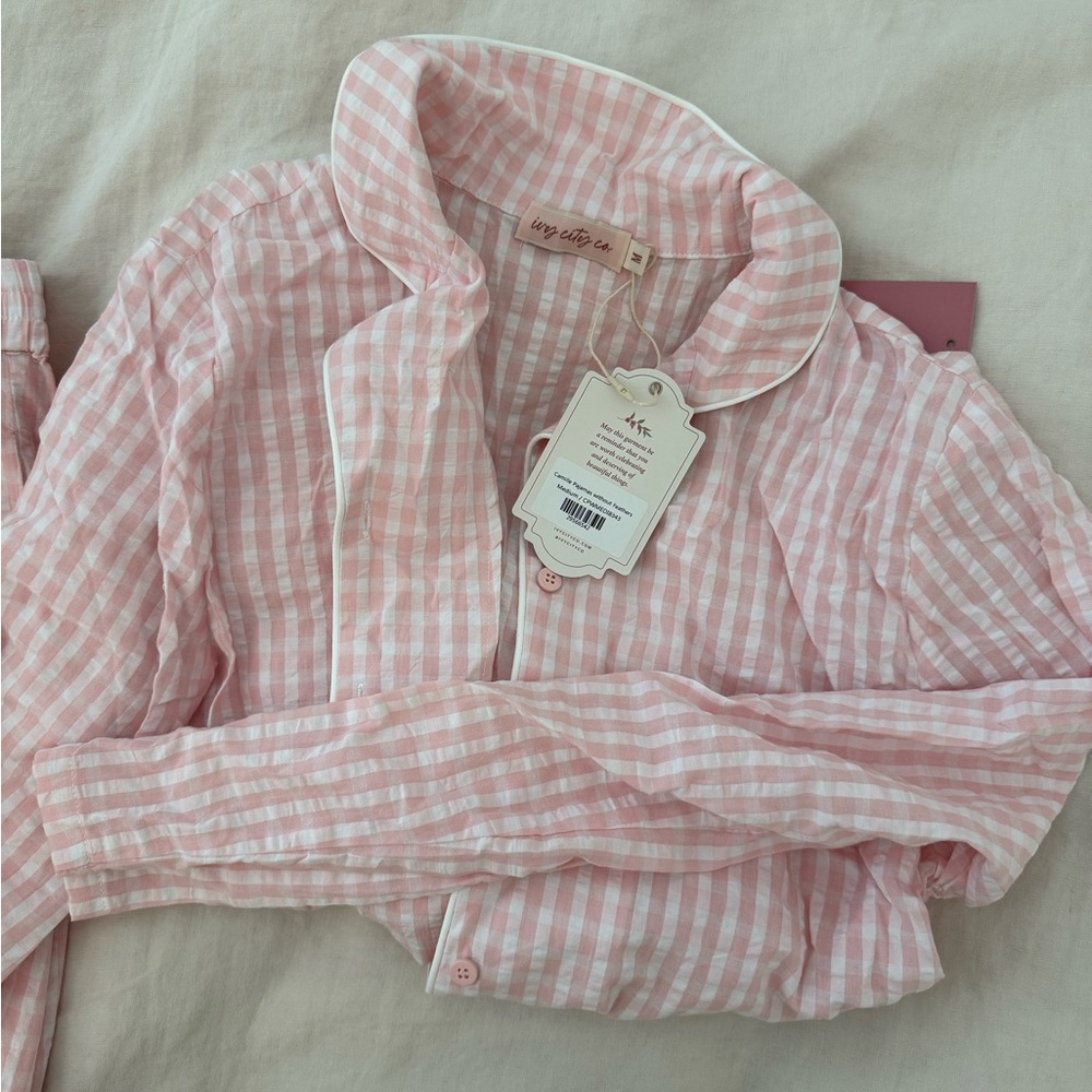 Ivy City Co Pink Gingham Pajama Set